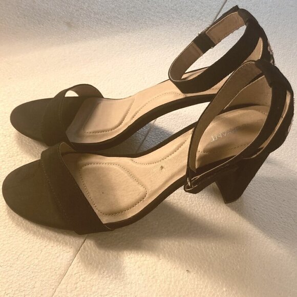 Lane Bryant SZ 11W Black Suede Ankle strap embroidery heel dressy sandal party - Picture 5 of 9